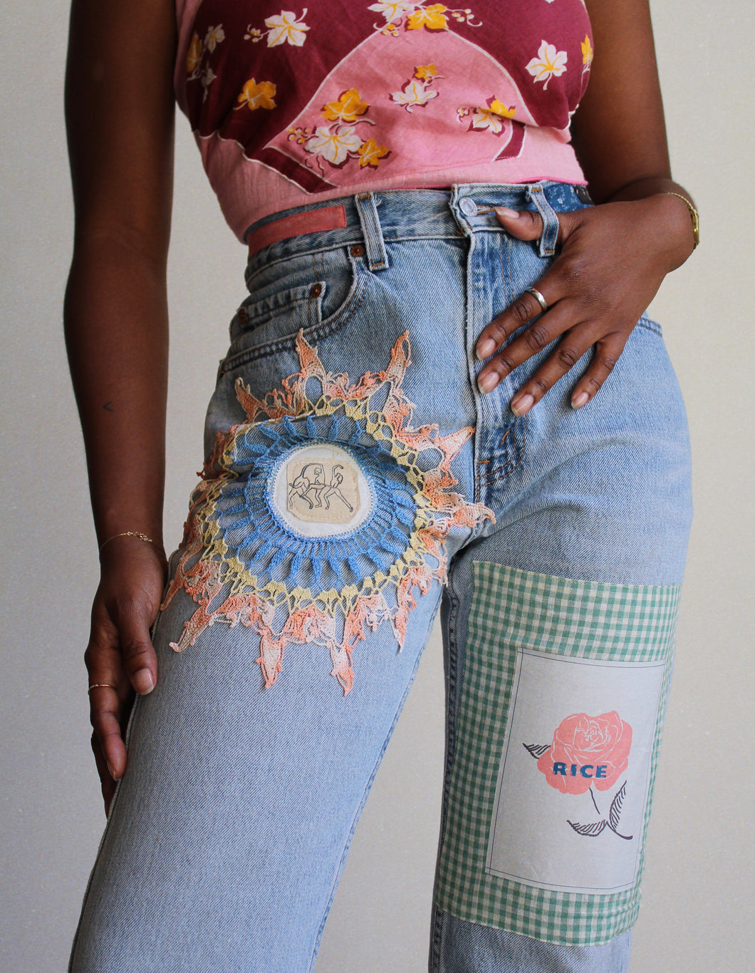 Blooming Rose Vintage Patchwork Levi's 505