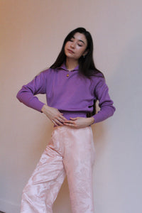 1980s Lavender Wool Cowl Neck Sweater