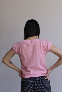 1980s Pink Nubby Knit Boatneck Pullover
