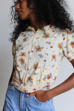 Load image into Gallery viewer, 1970s Poppy Print Hooded Zip Up Blouse