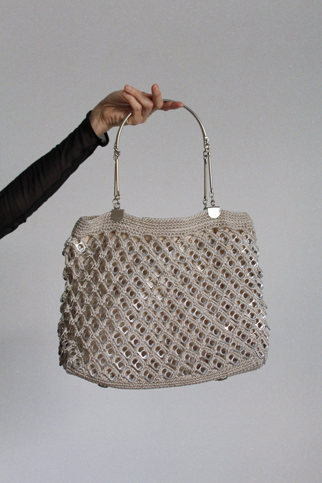 1970s Silver Soda Tab Crochet Handbag