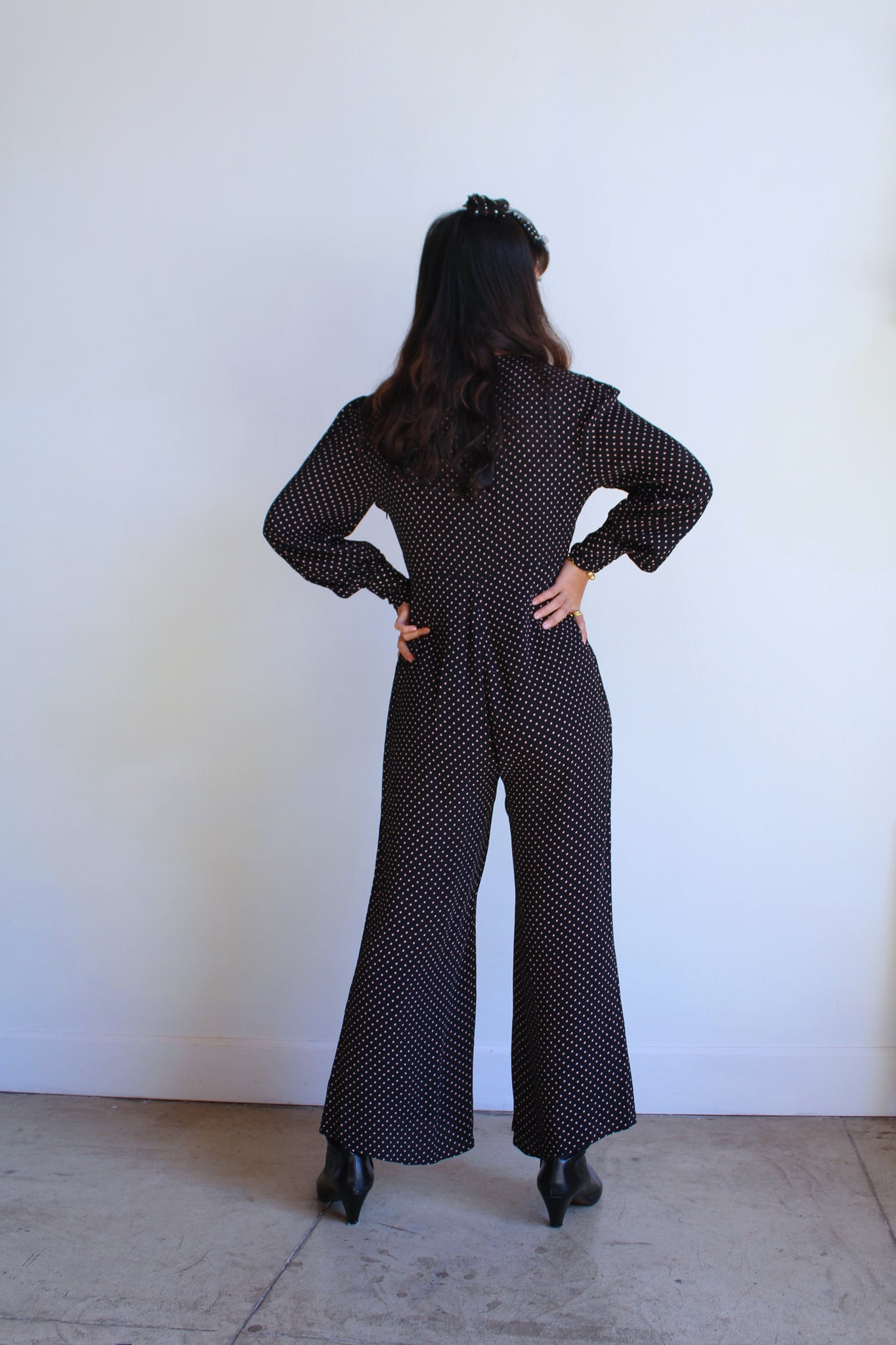 1970s Polka Dot Rayon Empire Waist Jumpsuit 3 Women