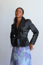 Load image into Gallery viewer, 1970s Black Leather Cropped Trench Jacket