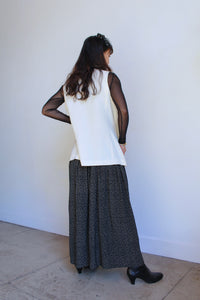 1980s Perry Ellis Black & White Silk Grid Skirt
