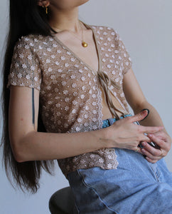 1990s Sheer Daisy Lace Blouse
