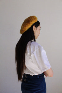 Vintage Mustard Yellow Crochet Knit Beret