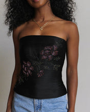 Load image into Gallery viewer, 1990s Black Silk Beaded Rose Bustier