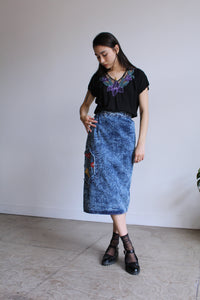 Acid Wash Leather Appliqué Skirt
