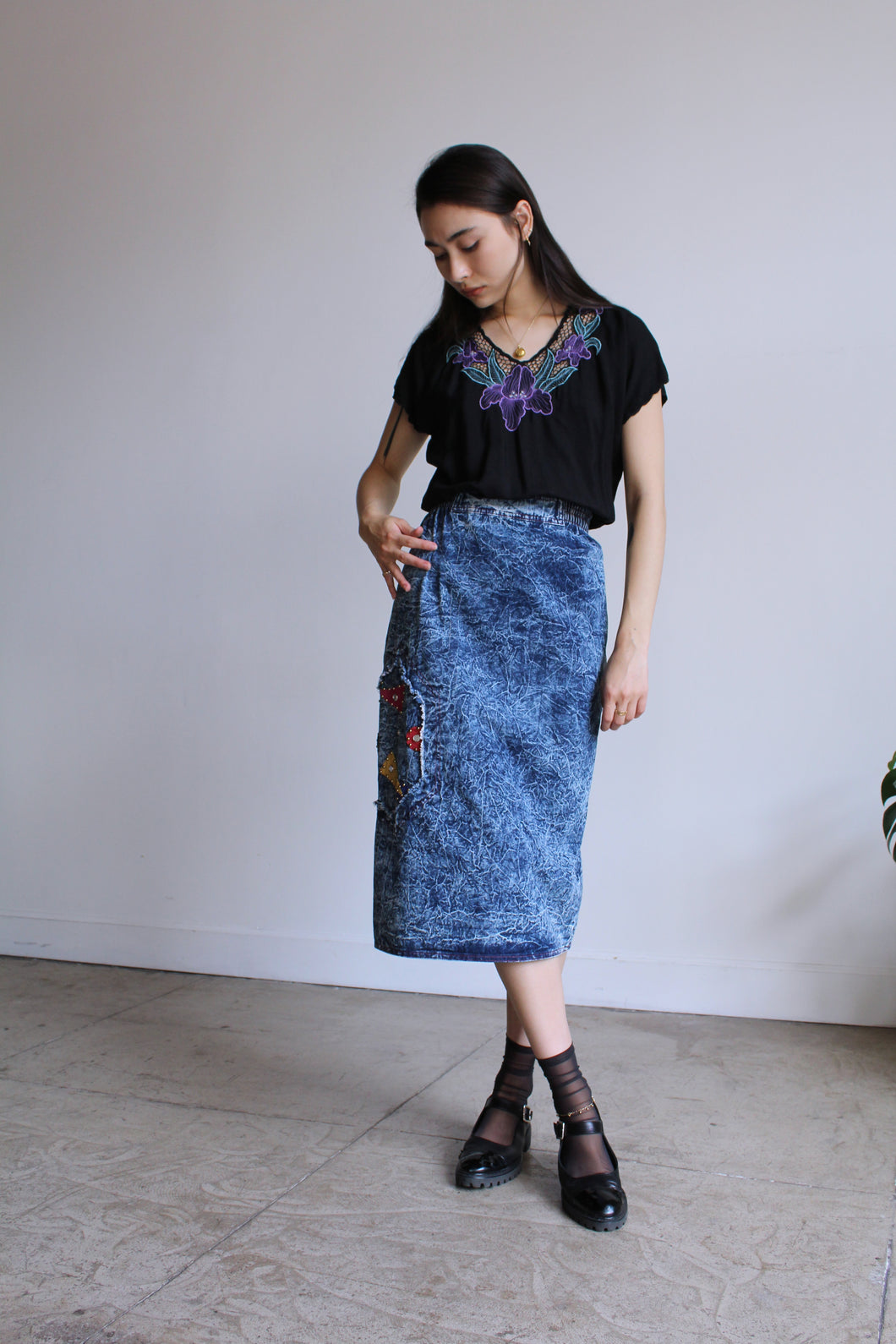Black Cropped Floral Cutout Blouse