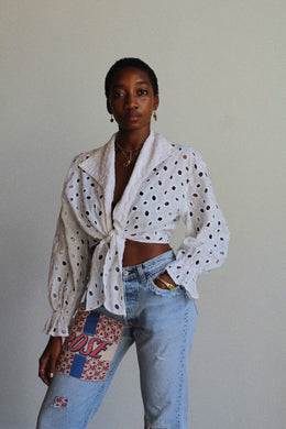 1980s Eyelet Cropped Blouse