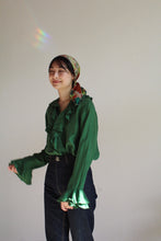Load image into Gallery viewer, 1980s Green Silk Ruffle Blouse