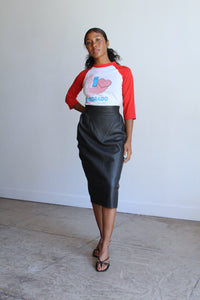 1980s Black Leather Quilted Waist Skirt