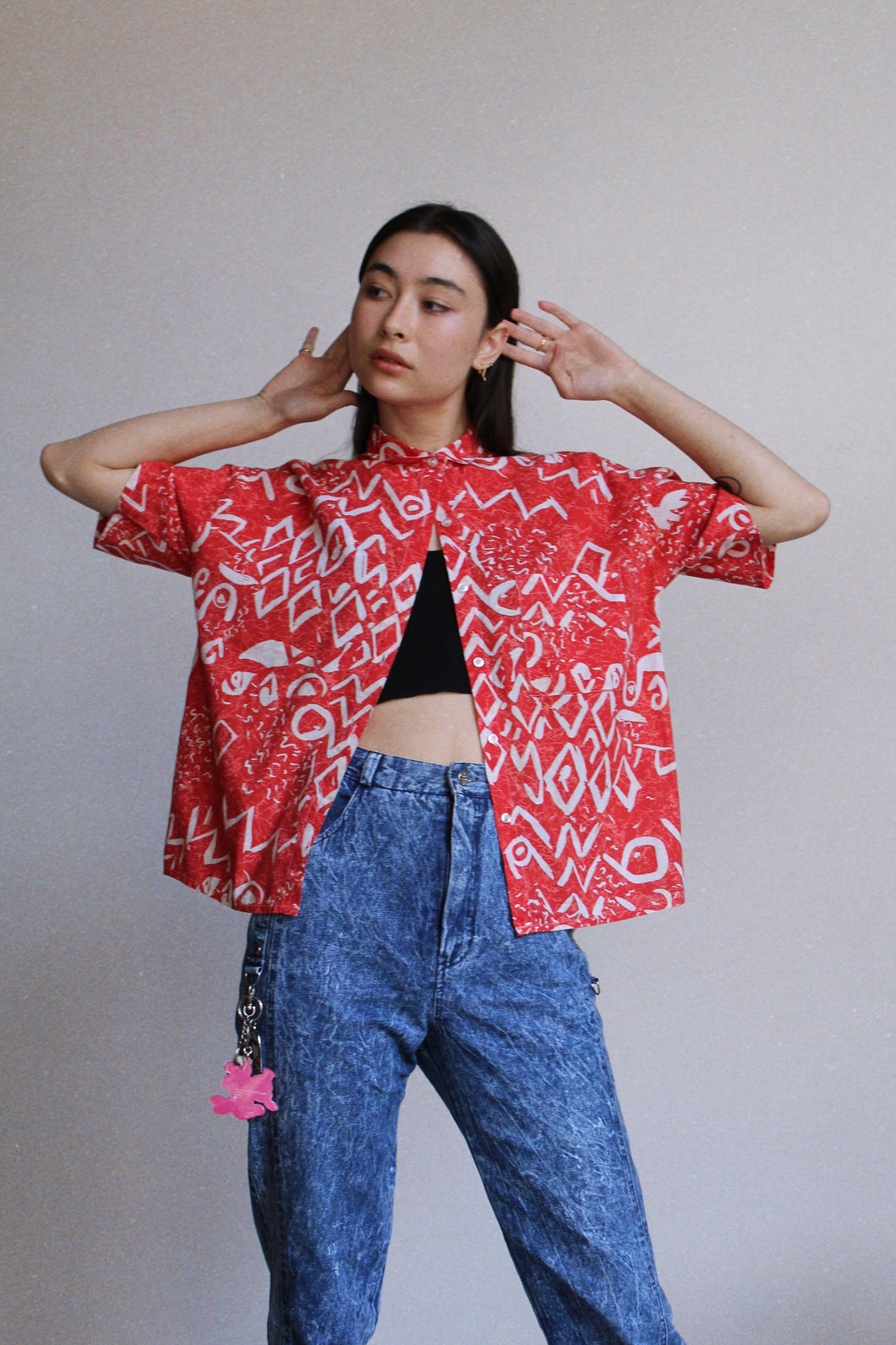 1980s Abstract Print Boxy Button Down