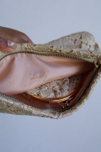 1950s Ecru Lace & Gold Handbag w/ Coin Purse