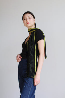 1990s Chartreuse Black Silk Scarf