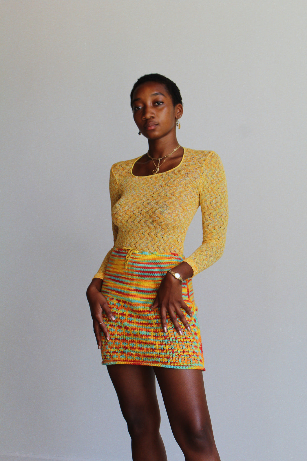 Vintage Rainbow Hand Knit Miniskirt