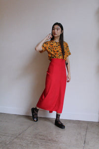 1980s Red Ruched Back Wiggle Skirt
