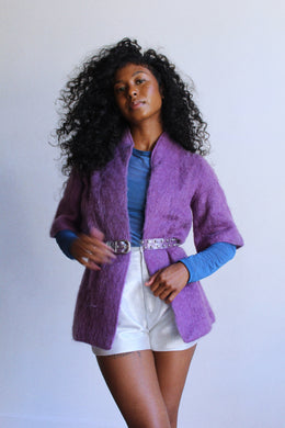 1960s Purple Mohair Open Cardigan