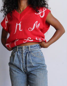 1980s Red Letter Pullover Sweater Vest
