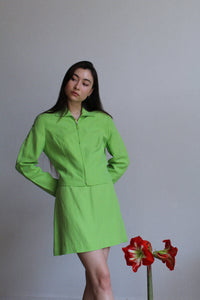 1990s Express Tailleur Lime Green Silk Set