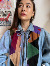 Load image into Gallery viewer, 1980s Hooded Patchwork Denim &amp; Suede Color Block Jacket