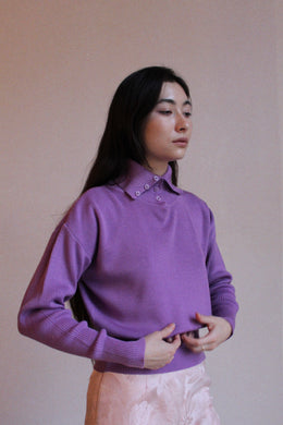 1980s Lavender Wool Cowl Neck Sweater