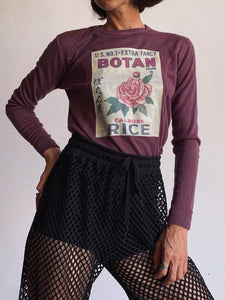 Botan Rice 1970s Plum Long Sleeve Shirt - S