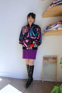 1980s Ladies Abstract Faces Bomber Jacket