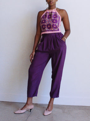 Eggplant Purple Silk High Waist Pants