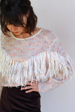 1980s Confetti Knit Fringe Sweater