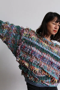 Paula Sweet Muslin Mink Art to Wear Plaid Cotton Pullover Sweater