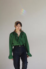 Load image into Gallery viewer, 1980s Green Silk Ruffle Blouse
