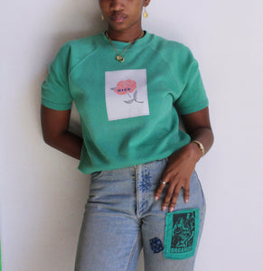 Primary Rose Green Raglan Sweater | Medium