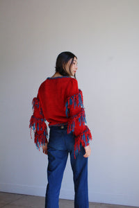 1980s Red Chenille Fringe Sweater