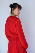 Load image into Gallery viewer, 1980s Oscar De La Renta Silk Brocade Rose Color Block Blouse and Maxi Skirt Set