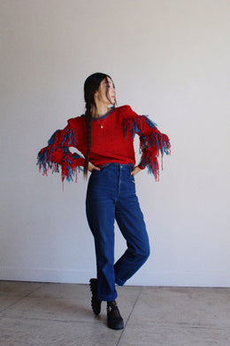 1980s Red Chenille Fringe Sweater
