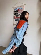 Load image into Gallery viewer, 1980s Hooded Patchwork Denim &amp; Suede Color Block Jacket