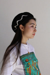 Vintage Black Wool Squiggle Beret