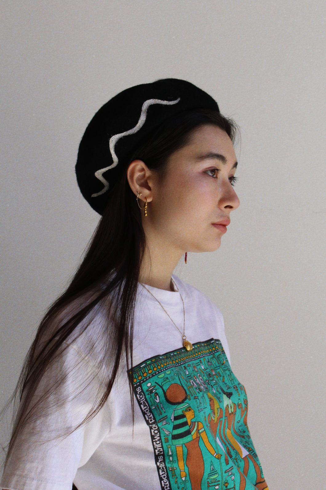 Vintage Black Wool Squiggle Beret