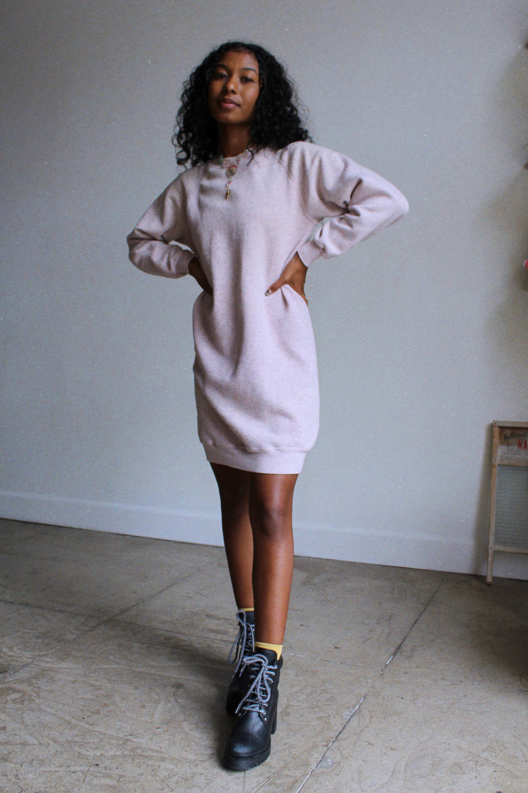 Heather Pink Raglan Sweater Dress – 3 Women