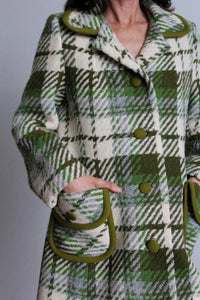 1960s Green Plaid Wool Coat
