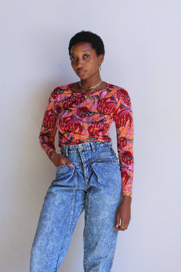 Floral Graphic Print Long Sleeve Nylon Tee