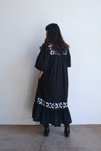 Load image into Gallery viewer, 1970s Black &amp; White Appliqué Gauze Dress w/ Ballon Sleeves