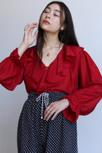 Load image into Gallery viewer, 1990s Red Silk Ruffle Collar Blouse 