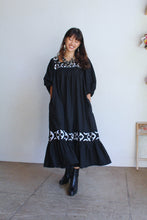 Load image into Gallery viewer, 1970s Black &amp; White Appliqué Gauze Dress w/ Ballon Sleeves