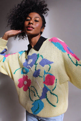 Yellow Floral Knit Sweater