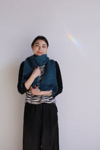 Vintage Turquoise Blue Fringe Scarf
