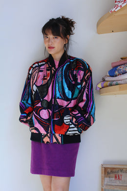 1980s Ladies Abstract Faces Bomber Jacket
