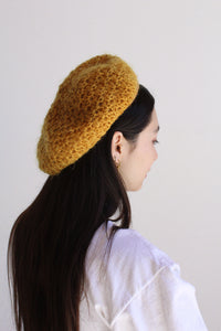 Vintage Mustard Yellow Crochet Knit Beret