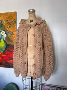 Vintage Chunky Hand Crocheted Pom Pom Cardigan Sweater